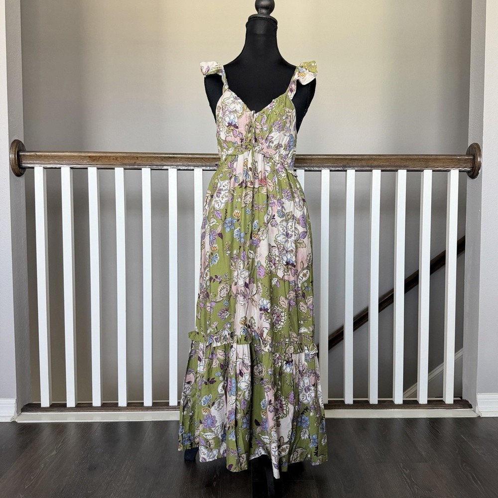 Monteau Los Angeles NWT Tiered  Floral Ruffle Empire Waist Maxi Dress Small Boho